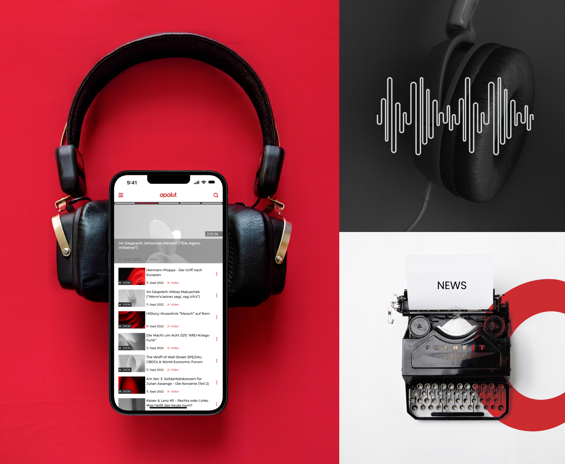 Apolut media aggregator offers multiple forms of presenting latest news - podcasts, videos and articles - collected from various sources on one platform!