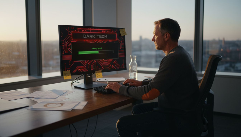 Developer at desk delivering custom web app
