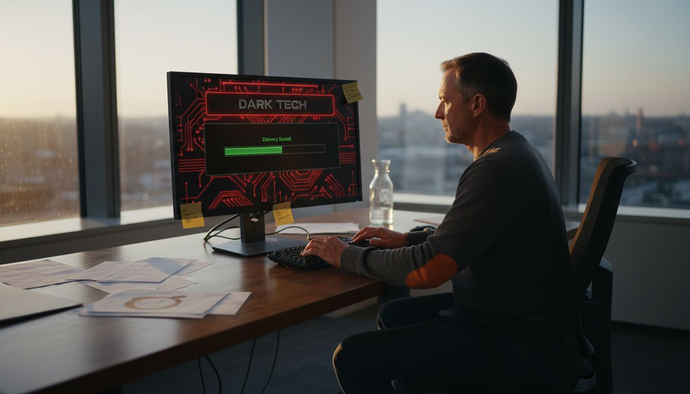 Developer at desk delivering custom web app
