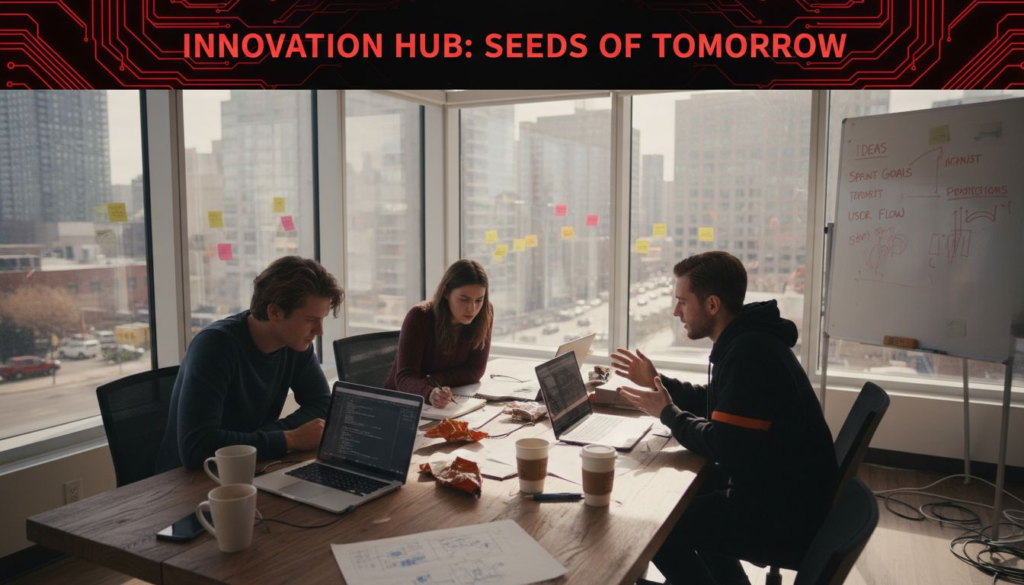 Startup team discussing web development trends