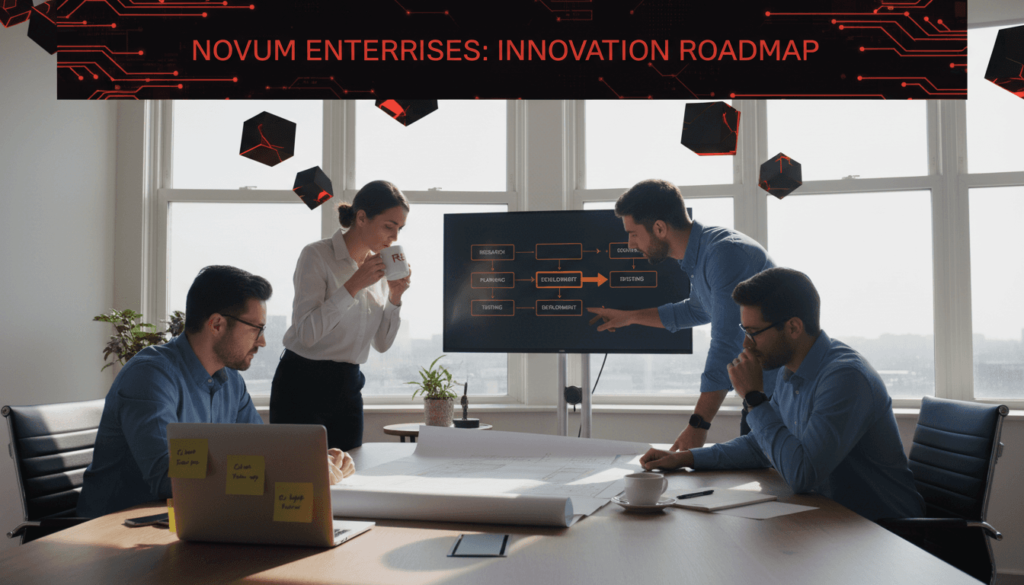 Team reviewing digital business workflow in office