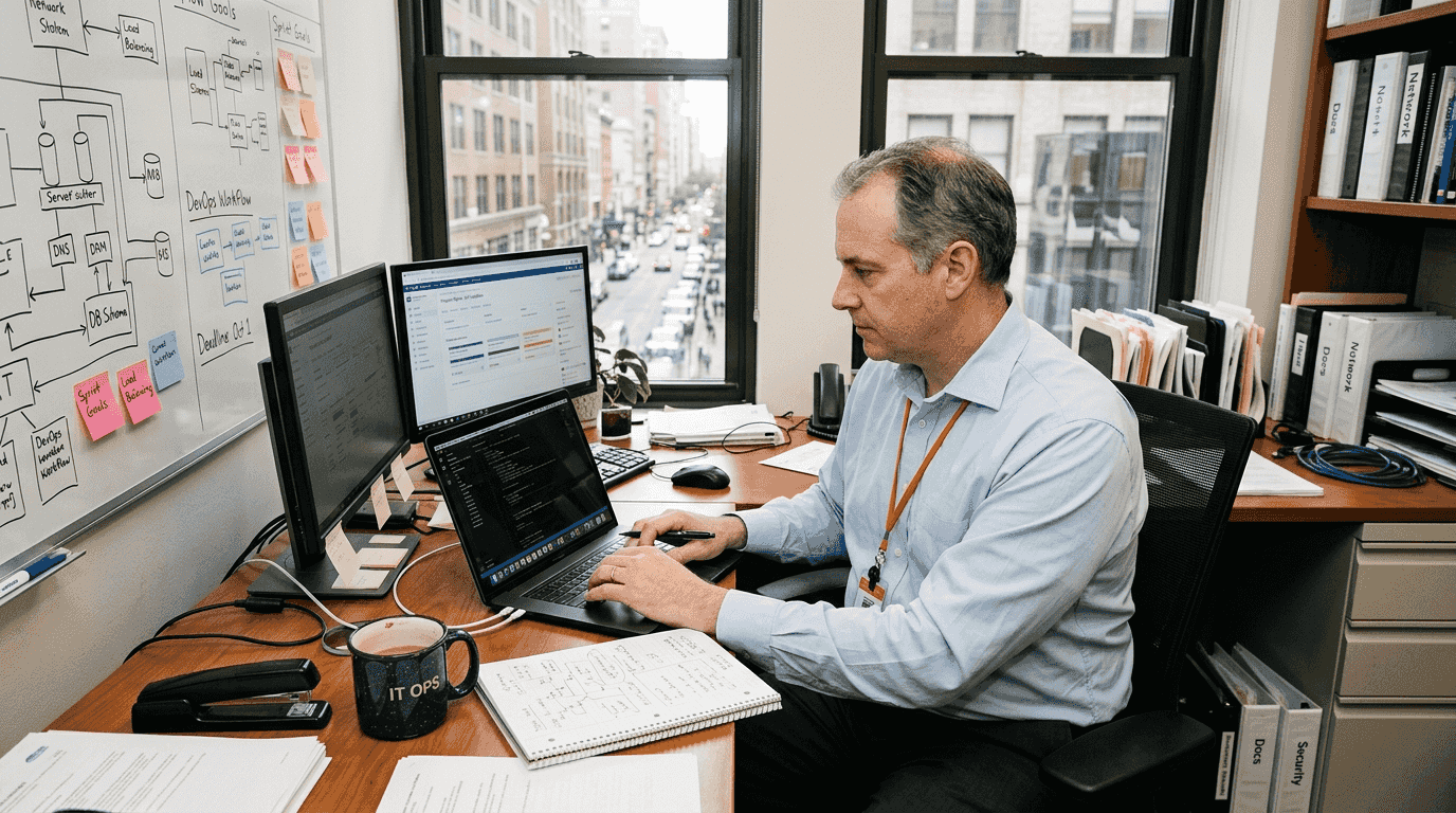 IT manager working in corner office