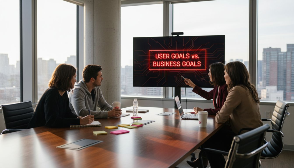 UX team meeting in sunny corner office
