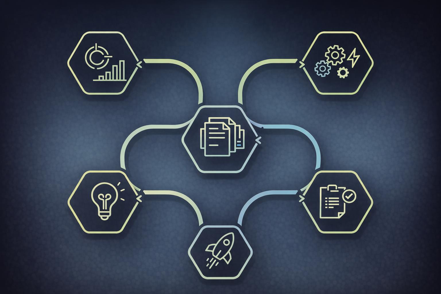 Illustration of startup founders and developers planning product screens, code, and launch tasks